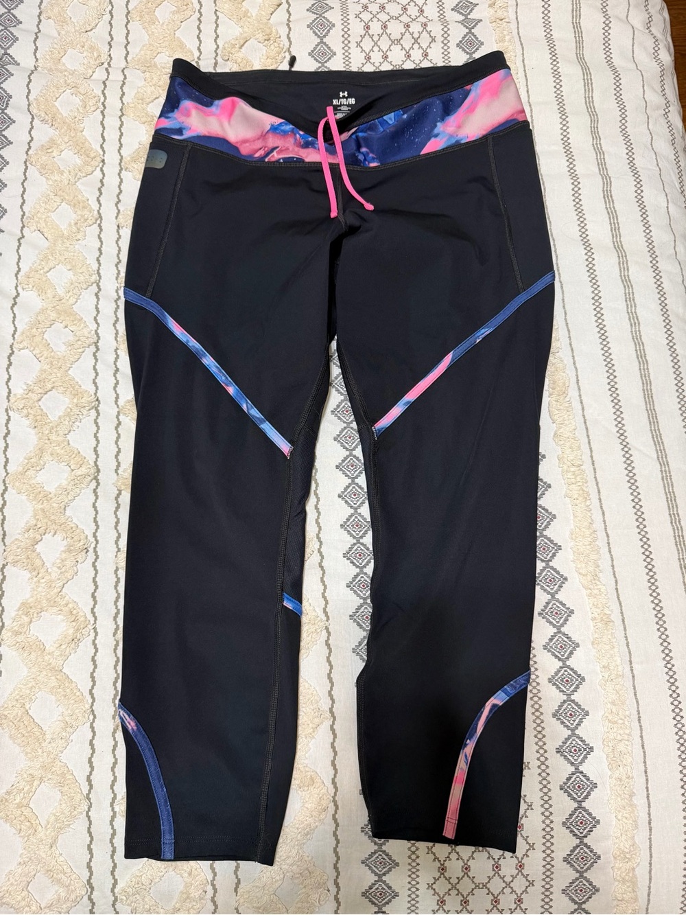 Under Armour Black Cropped Leggings with Pink & Blue Accents